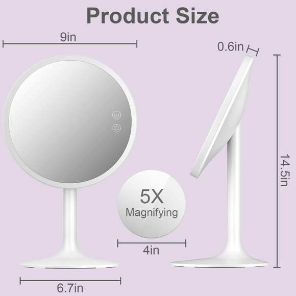 LED Lighted Makeup Mirror 1X 5X Magnification Round Shape 9" New Banyltrl NWT - Picture 2 of 10